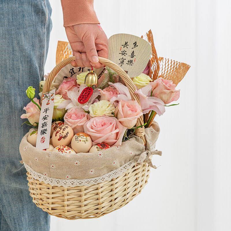 速发手提篮子网红手提篮柳编手工编织满月花篮大号月子鸡蛋爆款篮