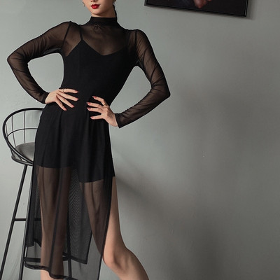 速发WYZ盖盖腰士旗袍网纱舞蹈网纱短袍旗款高爵开叉里连衣裙