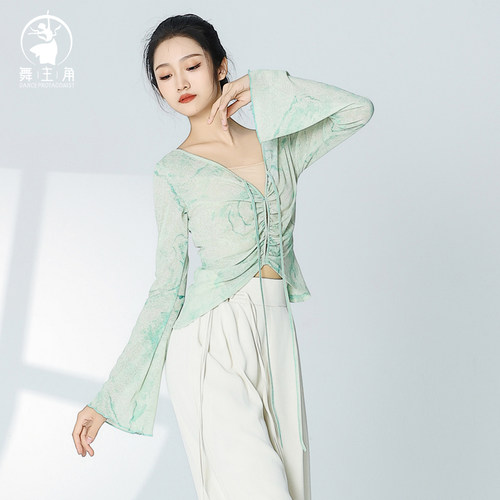 速发舞主蹈舞V领针织长袖上衣古典舞练逸秋冬飘功舞角服