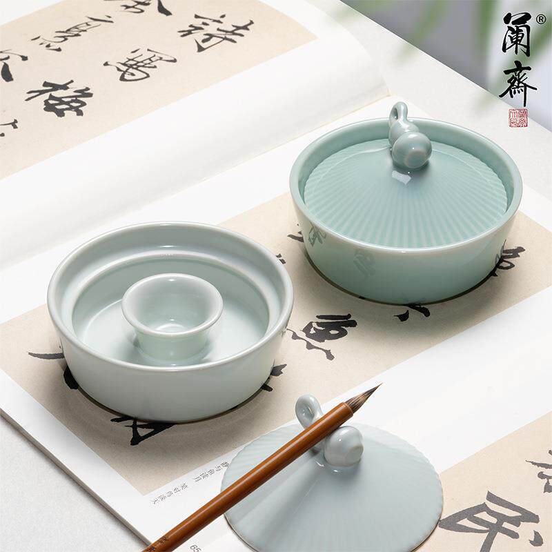 速发斗笠火锅砚双圈陶瓷火锅砚带盖不干墨练毛笔字盛墨墨盒墨碟笔