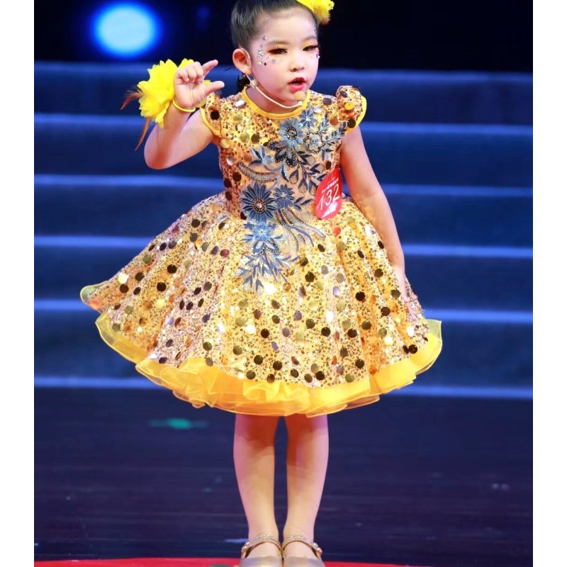 速发儿童元旦走秀礼服舞蹈公主裙钢琴主持人表演蓬蓬纱裙女童演出