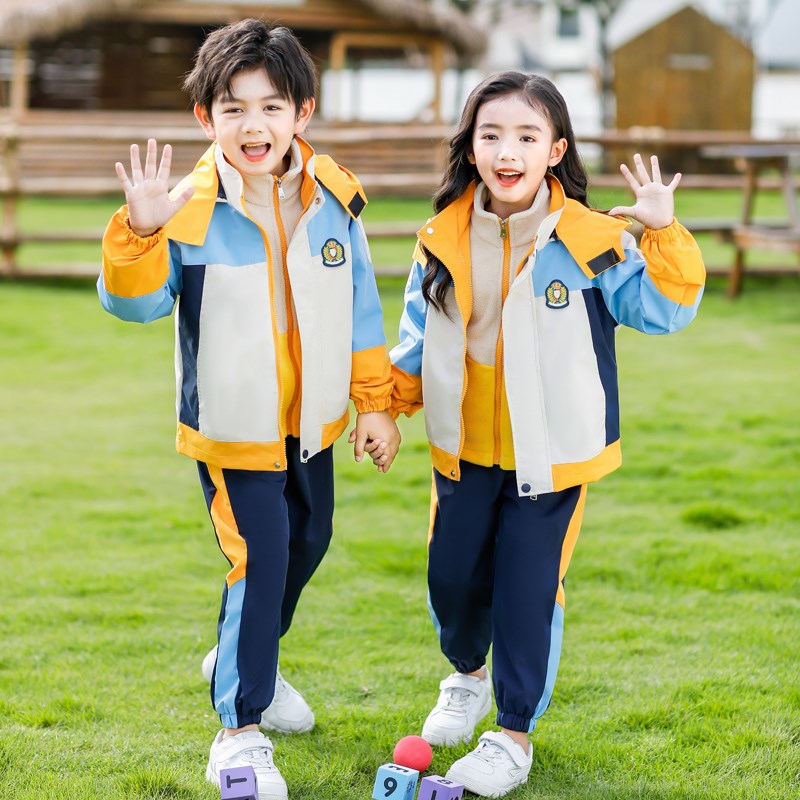 速发幼儿园园服冲动衣秋冬加厚三件套套学生运锋会春秋小装一年级