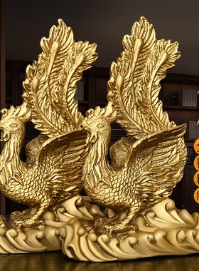速发面铜凤凰摆件纯铜凤鸣凰天汉凤纳福凤九呈祥家居客厅桌黄装饰