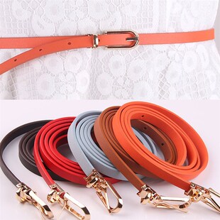 Women Faux Leather Belts Candy Color Thin Skinny Waistband A