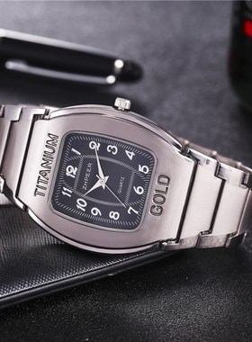 Men's large dial, wine barrel square titanium gold busin