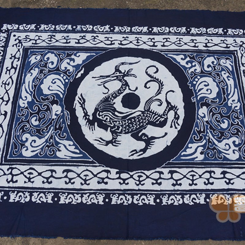 扎染壁挂*苗家精品蜡染布 壁画*瓦当龙凤140*2米 大桌布小床单