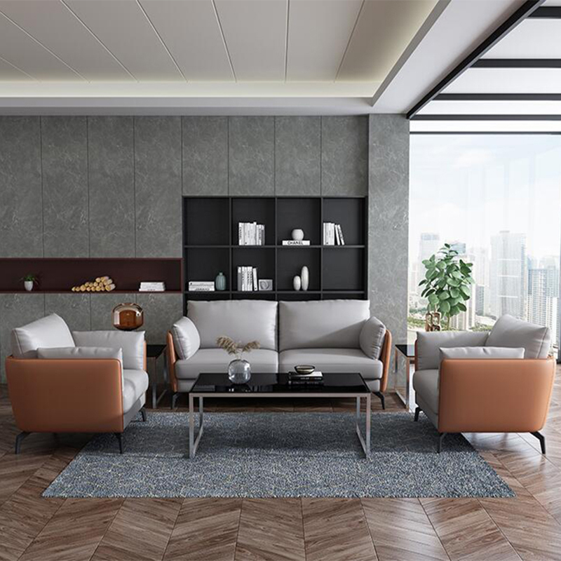 现代简约办公沙发茶几组合办公室商务经理接待会客三人位皮质沙发