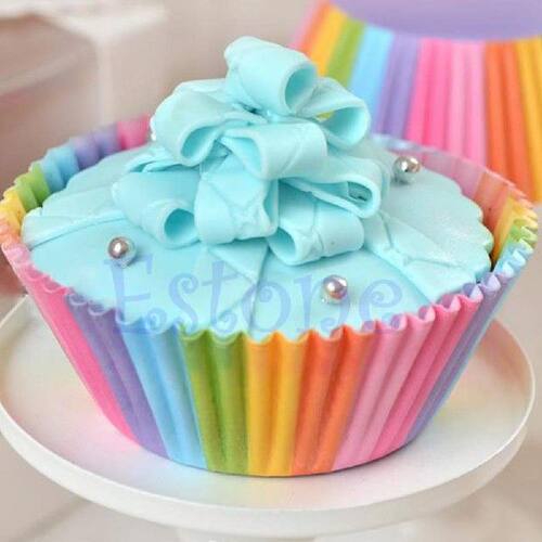 极速100 pcs Colorful Rainbow Paper Cake Cupcake Liners Bakin