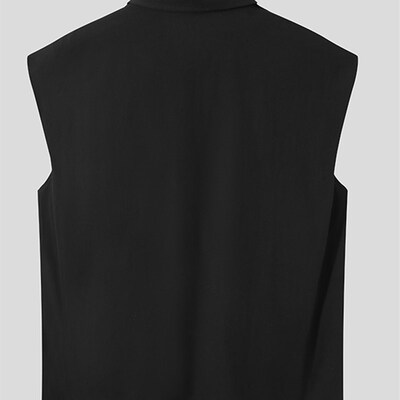 好货Fashion Men Shirt Lapel Sleeveless Solid Color Loose  Bu