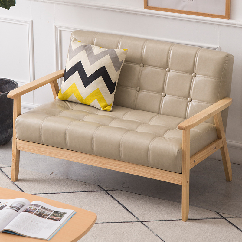 办公沙发茶几组合套装日式简约现代小型实木接待洽谈会客皮艺三人