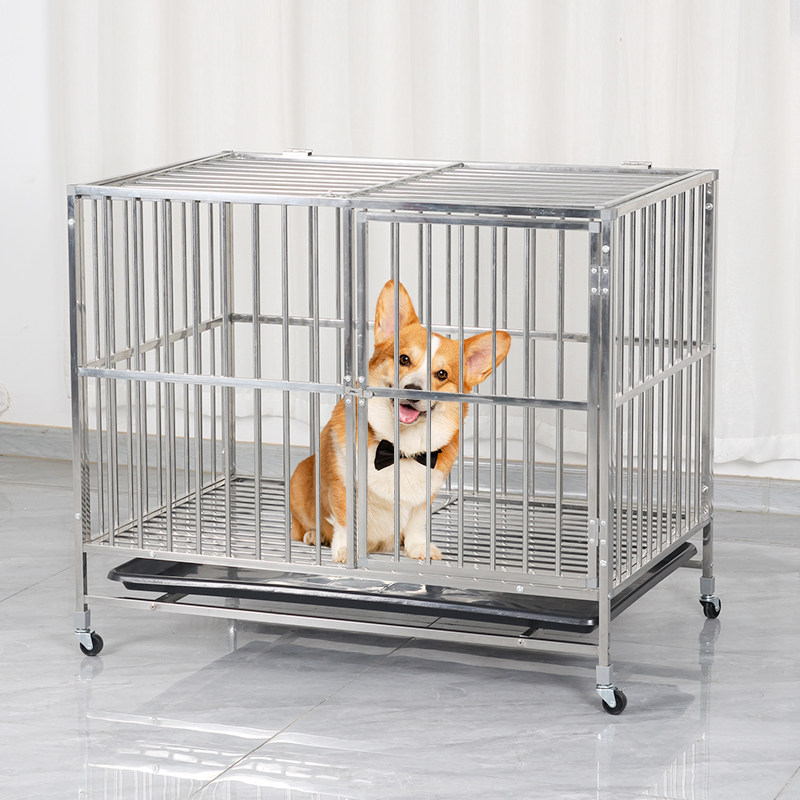 不锈钢狗笼中小型犬狗笼子室内组装可拆卸带厕所室外金毛加粗狗房