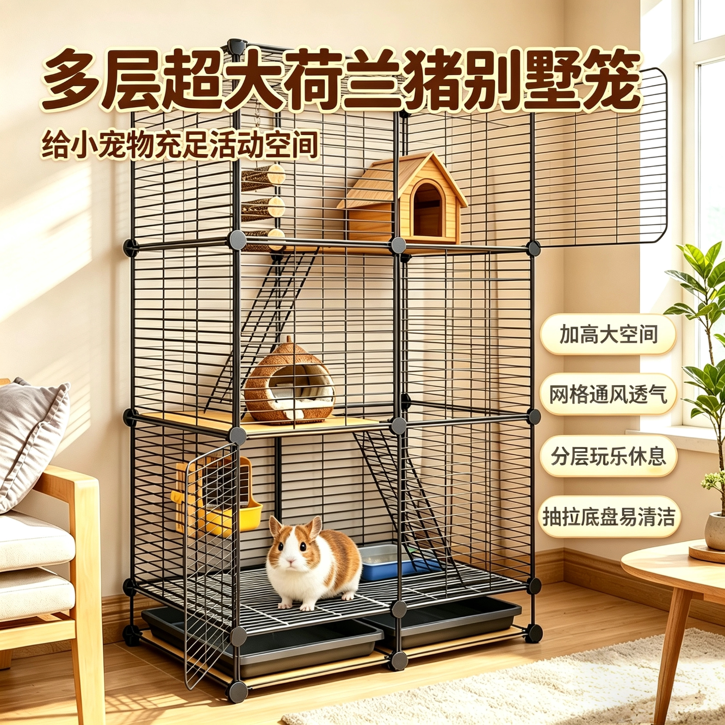 荷兰猪笼子专用豚鼠柜笼超大空间豪华别墅龙猫松鼠室内家用小宠窝