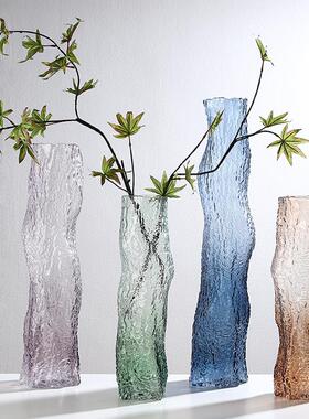 落地细高渐变直筒玻璃花瓶树根落地花瓶家居软装酒店样板饰品