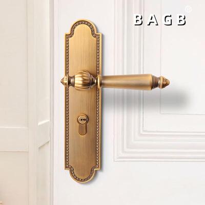 门锁一体锁卧室门锁室内门把手静音磁吸复古新中式美式法式黄古铜