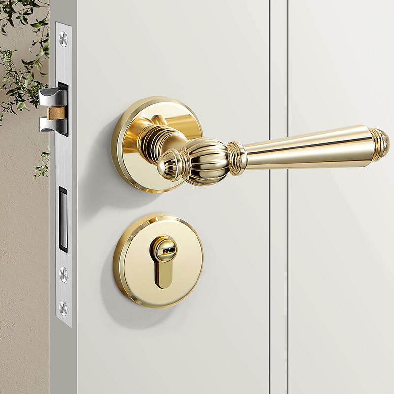 金色卧室门锁室内房间木门锁磁吸静音分体门把手法式复古房门锁