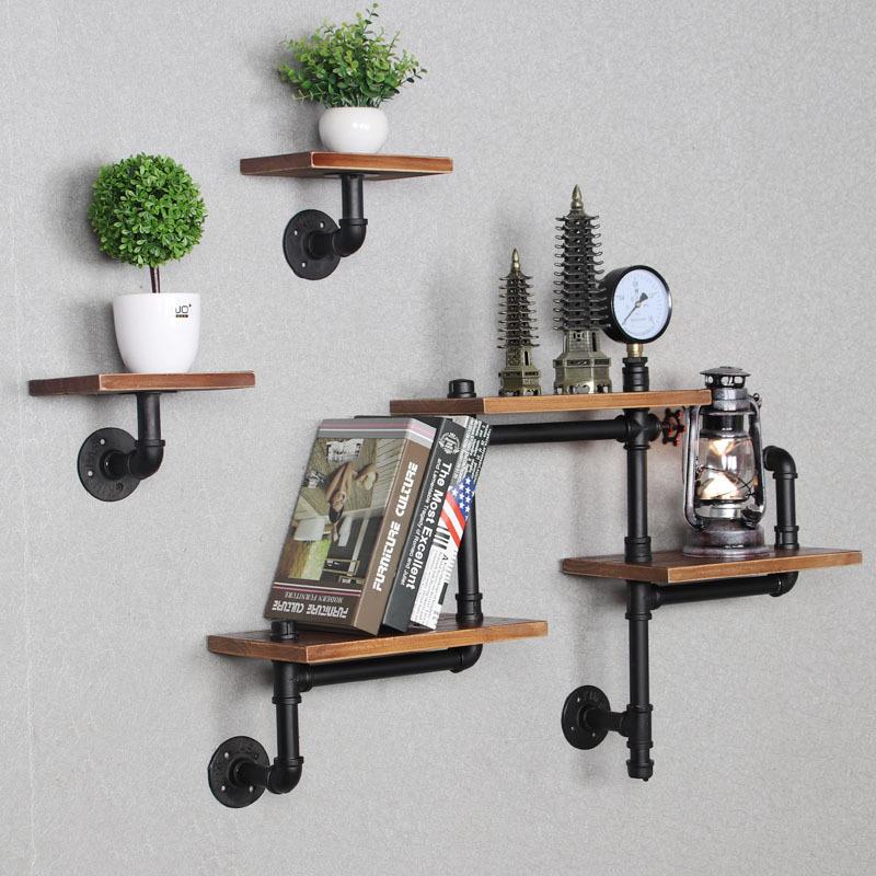 美式水管铁艺实木壁架客厅复古一字隔板收纳架工业风墙面装饰架