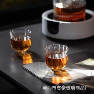 莲花耐热玻璃莲瓣k小茶杯品茗杯酒杯主人单杯高档透明加厚功夫茶