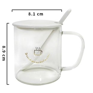 带盖玻璃杯带把手带勺子喝水咖A啡杯透明茶杯家用水杯子口杯代发