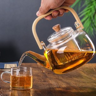 玻璃e茶壶竹把提梁壶高硼硅玻璃茶壶电陶炉煮茶壶泡茶壶