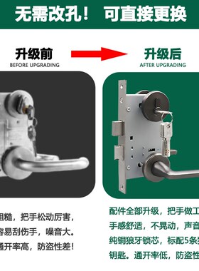 304不锈钢防火门改装锁灰色分体锁房门卧室执手锁消防门锁通道锁