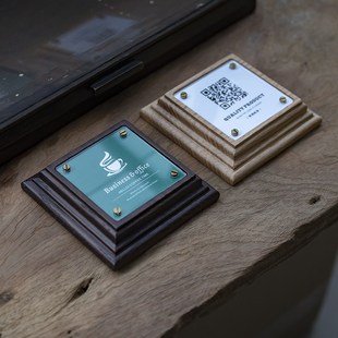 北欧实木标牌二维码收银展示牌底座门牌点餐台卡付款收款码装饰牌