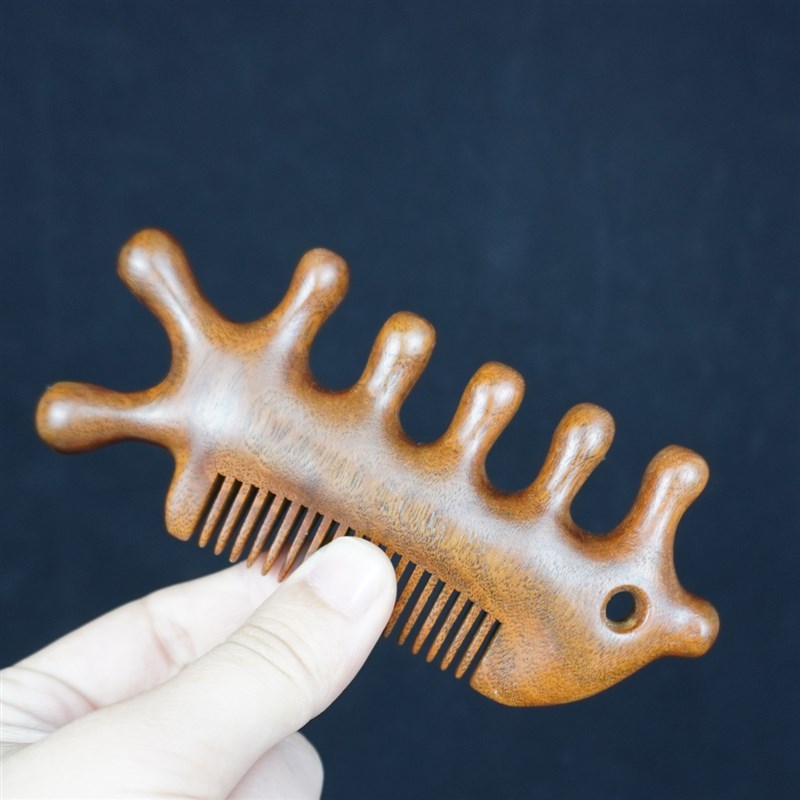 天然檀木梳子多功能头皮按摩经络梳子小青蛙灯泡五指细齿密齿卷发