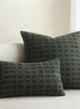MILA米拉挪威森林复古软貂毛松绿色格纹抱枕客厅沙发样板间靠枕套