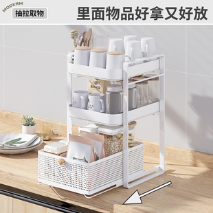 水杯茶杯置物架客厅茶具多层沥水家用桌面防尘玻璃杯收纳架 抽拉式