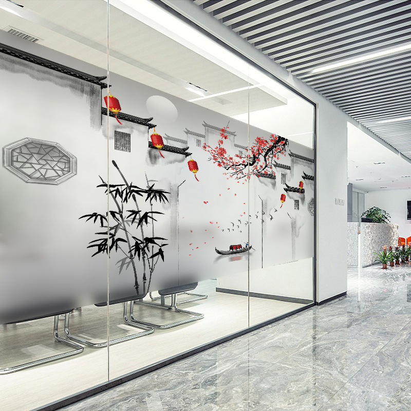 徽派风格卫生间门窗户玻璃贴膜透光不透明防窥遮光磨砂贴纸防走光