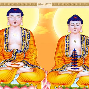 三方佛三宝佛画像 释加牟尼佛阿弥陀佛药师佛如来佛祖佛像可定制