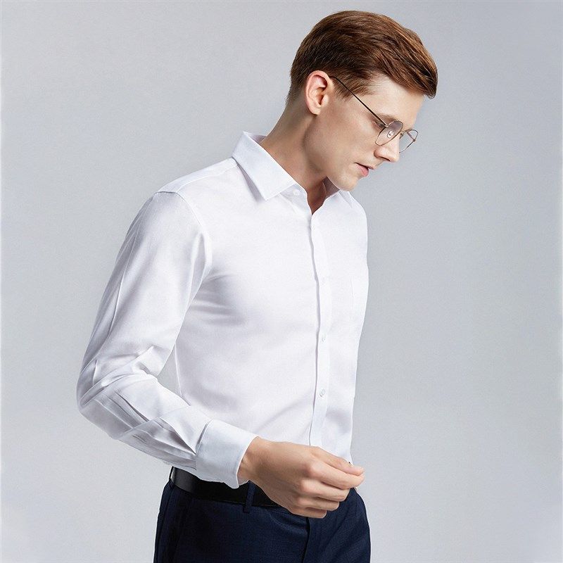 秋季纯棉免烫男士长袖白衬衫商务正装职业装工装大码上班白色衬衣