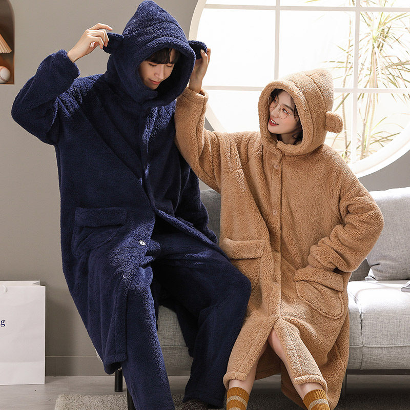 情侣睡衣冬季珊瑚绒睡袍女长款加绒加厚秋冬法兰绒浴袍男士家居服,女士内衣/男士内衣/家居服,睡袍/浴袍,淘宝优惠券,粉丝福利购,淘宝优惠卷