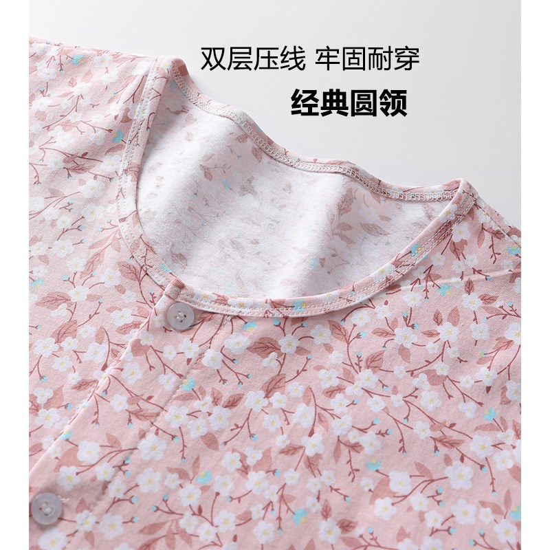 女士纯棉开衫家居服老太太居家短袖夏季针织汗衫加肥大码碎花睡衣