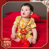 中式 套装 儿童冠衣夏 男女童抓周唐装 周岁礼服男宝宝中国风2023新款