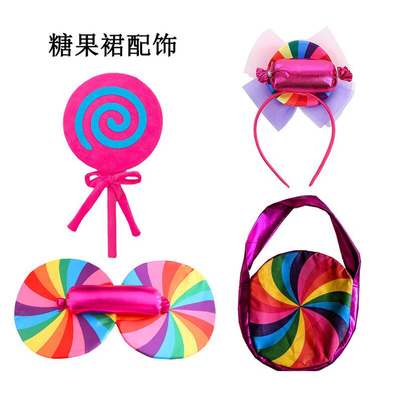 2024万圣节表演童装糖果裙棒棒糖裙子儿童女童网纱公主蓬蓬连衣裙