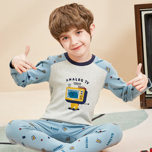 英博伦秋冬男童内衣套装莱卡纯棉保暖秋衣秋裤全棉儿童棉毛衫睡衣