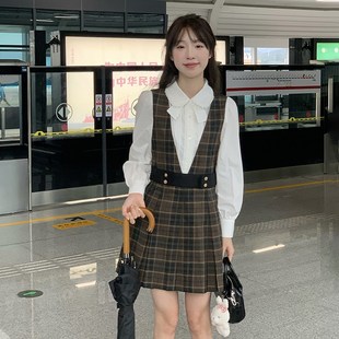 松果小姐连衣裙女小个子收腰学院风衬衫 棕东京岁时记jk 连衣裙套装