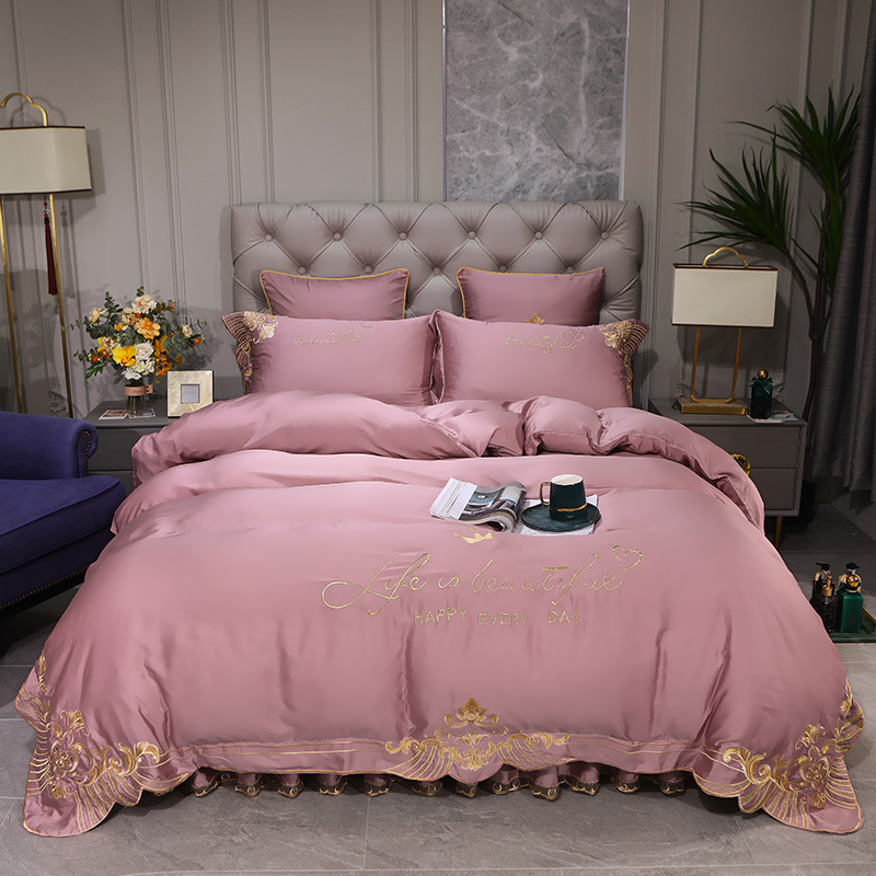 欧式床上婚庆四件套绣花加厚床裙式被套结婚床上用品床单床罩套