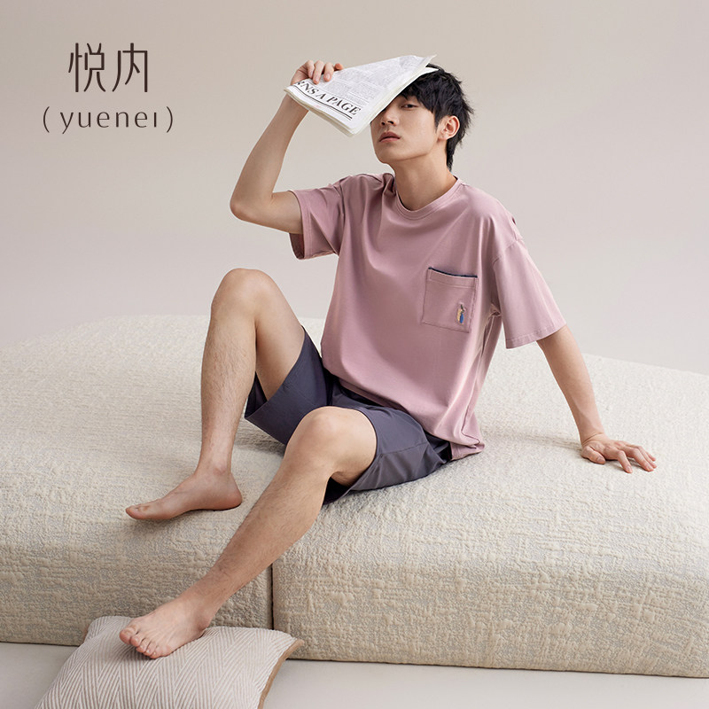 睡衣男士夏季纯棉短袖短裤家居服男款夏天夏款加大码圆领套头休闲