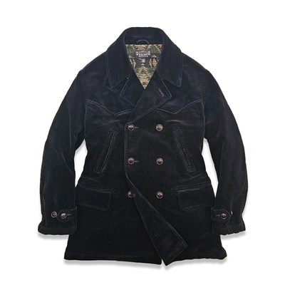 西里布黑色灯芯绒双排扣西服大衣男款复古重磅中长款冬季条绒外套