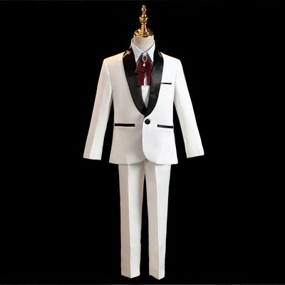 男童西服套装白色中大童走秀礼服春季儿童主持人钢琴演出服小西装
