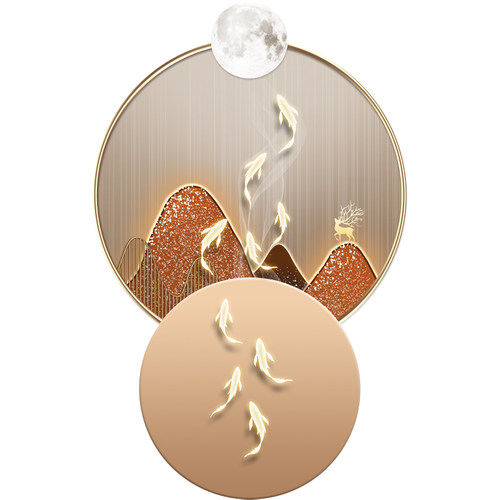 轻奢高级感LED带灯发光九鱼图玄关装饰画入户正进门过道走廊挂画