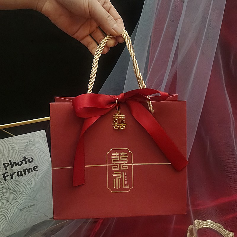新款结婚手提袋手拎袋伴娘回礼袋中国风婚礼伴手礼袋子中式喜糖盒