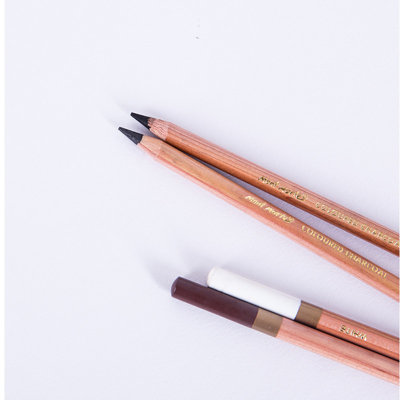 蒙玛特 白色彩色碳画铅笔12色褐色绘图素描彩色美术碳笔棕色