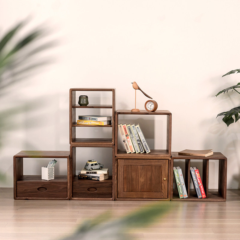 实木小书柜自由组合客厅卧室组合柜格子柜落地简易书架单个柜子