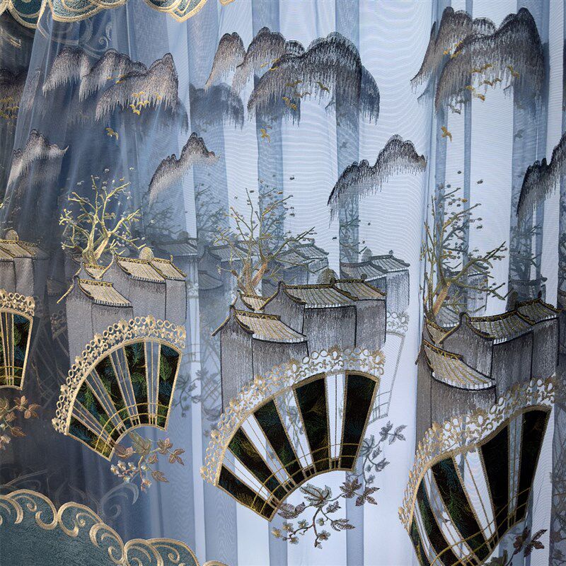 中式奢华别墅客厅阳台镂空绣花窗帘高档加厚雪尼尔大气窗帘布定制