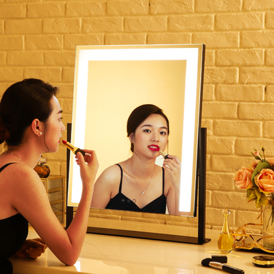米卡化妆镜带灯led镜子充电大号台式方形单面高清公主美容梳妆镜