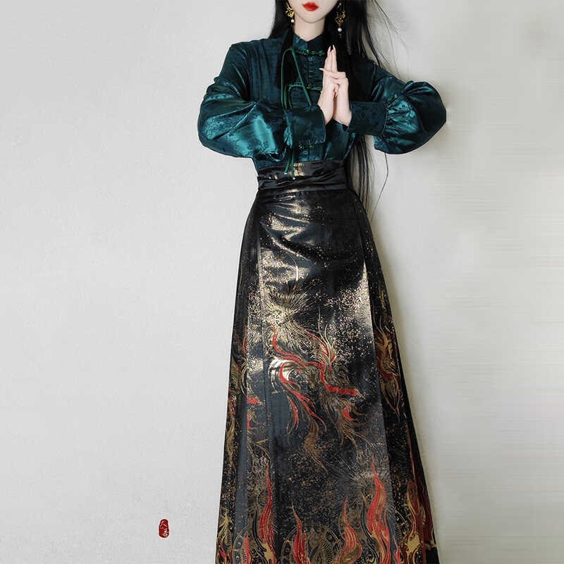 未央宫【金乌】新中式国风汉服女2024新款织金马面裙套装日常秋季