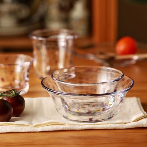 YYUN/昀 手工玻璃小碗甜品碗水果沙拉碗透明波点燕麦早餐碗耐高温