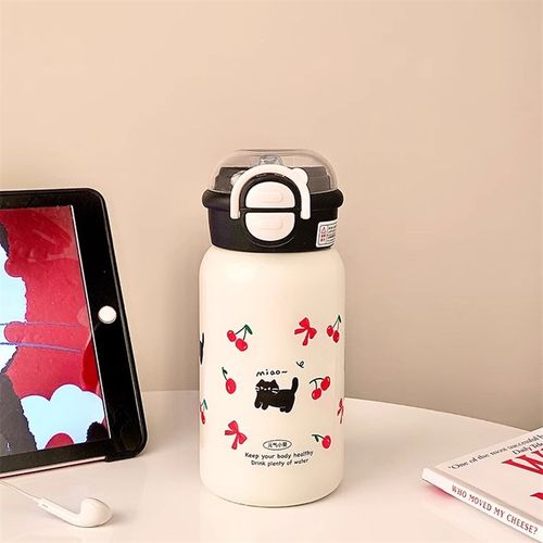 速发可爱2猫保2杯带吸管小0温4新款高颜值便携小巧水杯学生儿童手